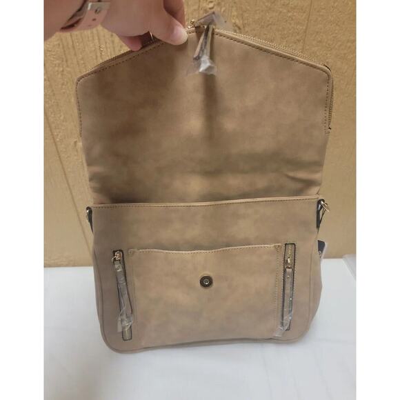 VR NYC Faux Suede Crossbody Bag Natural Envelope Flap Beige - Picture 2 of 10
